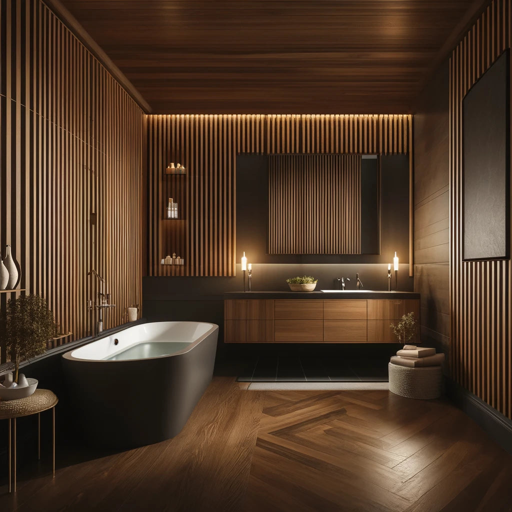 bathroom wood slatted panel