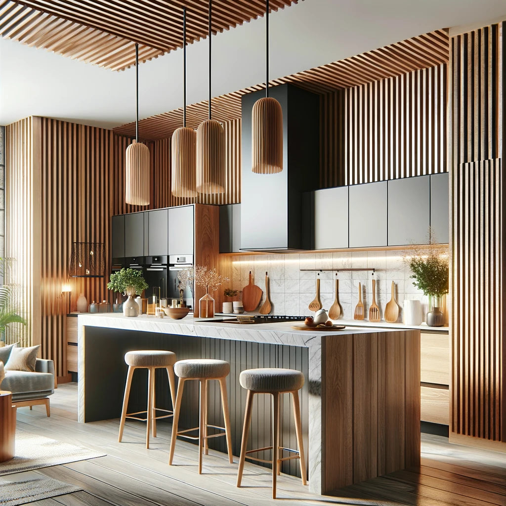 wood slat panels kitchen