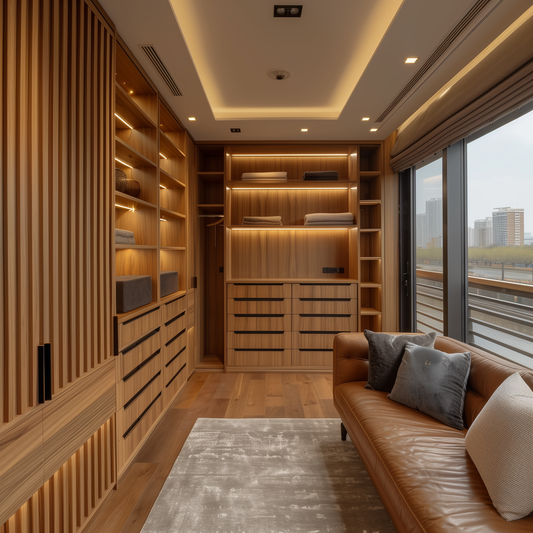 modern wood paneling in closet