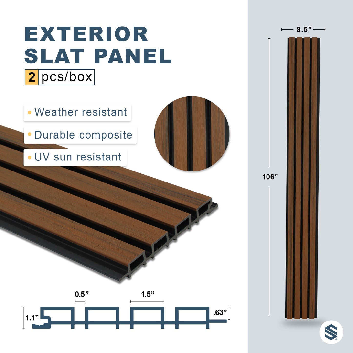 Weathered Teak With Black Accents Exterior Slat Wall Paneling, Cladding, Siding for Outdoors