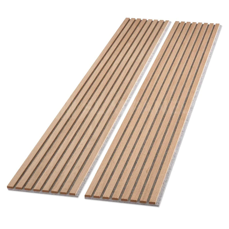 Natural Oak Acoustic Slat Wood Paneling for Soundproofing Walls, White Felt Backing (94" x 12")