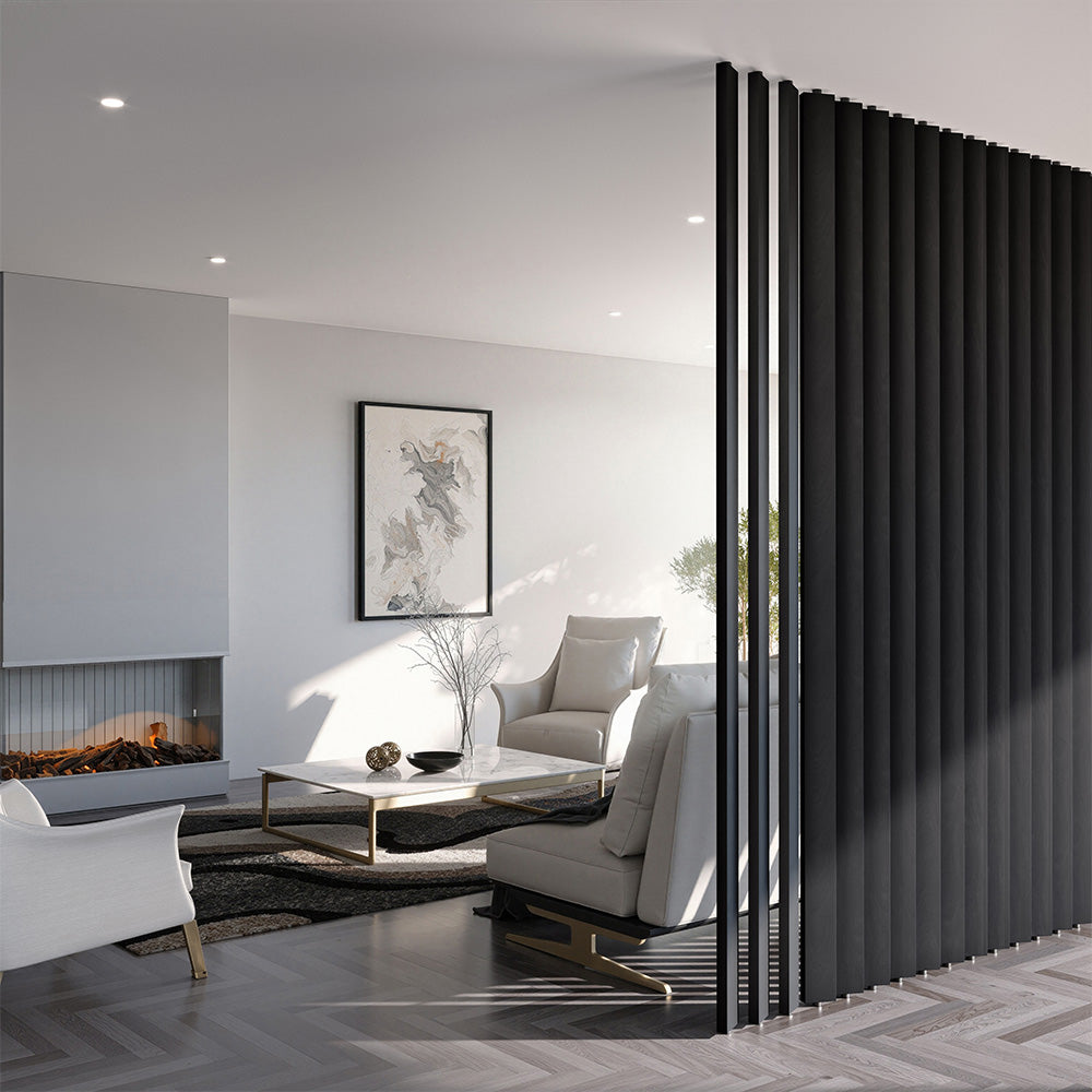 Swivel Slat Wood Room Divider Wall Partition – Black Room Separator, Privacy Screen