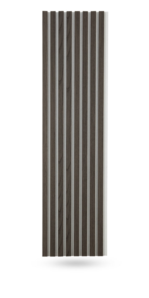 Black Oak Acoustic Wall Panels With Pure-White Accents Interior Soundproof Slat Wood Siding (Coastal Collection)