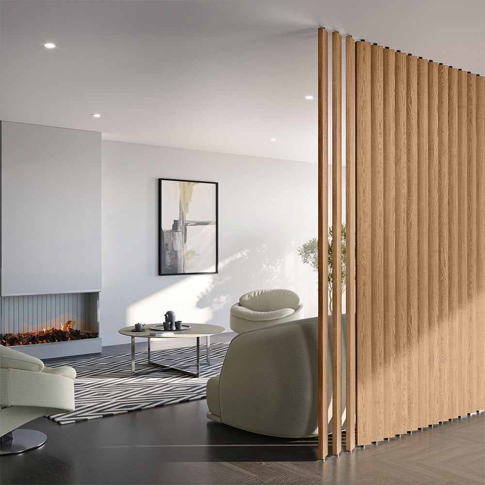 Swivel Slat Wood Room Divider Wall Partition – Champagne Oak Room Separator, Privacy Screen