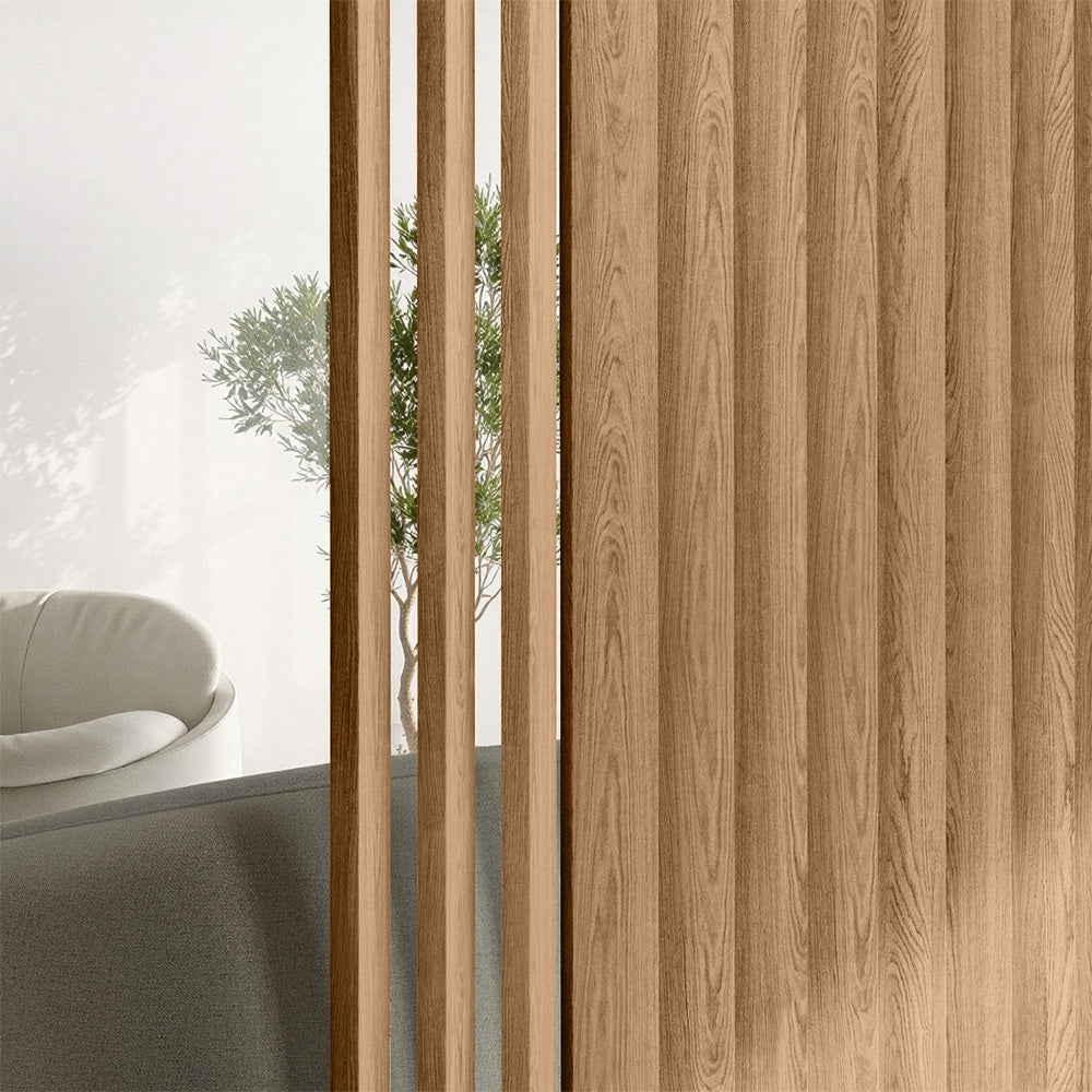 Swivel Slat Wood Room Divider Wall Partition – Champagne Oak Room Separator, Privacy Screen