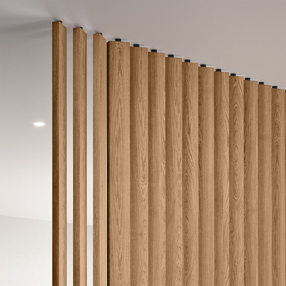 Swivel Slat Wood Room Divider Wall Partition – Champagne Oak Room Separator, Privacy Screen
