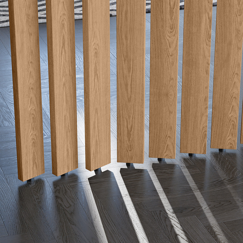 Swivel Slat Wood Room Divider Wall Partition – Champagne Oak Room Separator, Privacy Screen