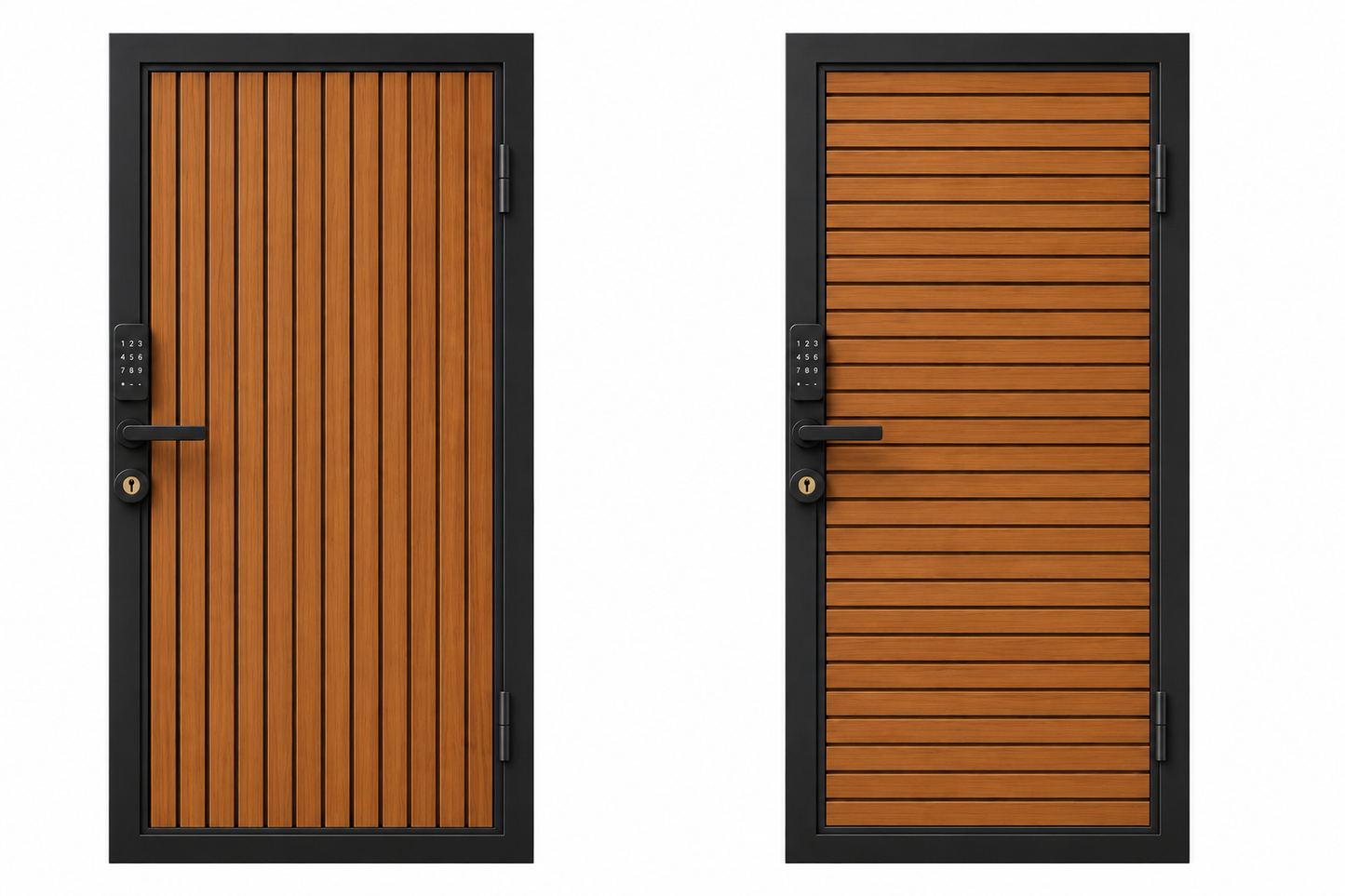 Modern WPC Slat Panel Single Privacy Gate with Digital Keypad Lock – Weathered Teak