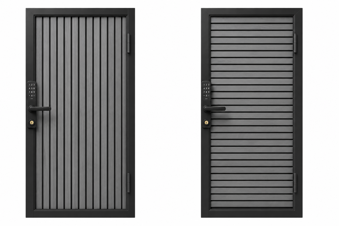 Modern WPC Slat Panel Single Privacy Gate with Digital Keypad Lock – Graphite Charcoal Gray