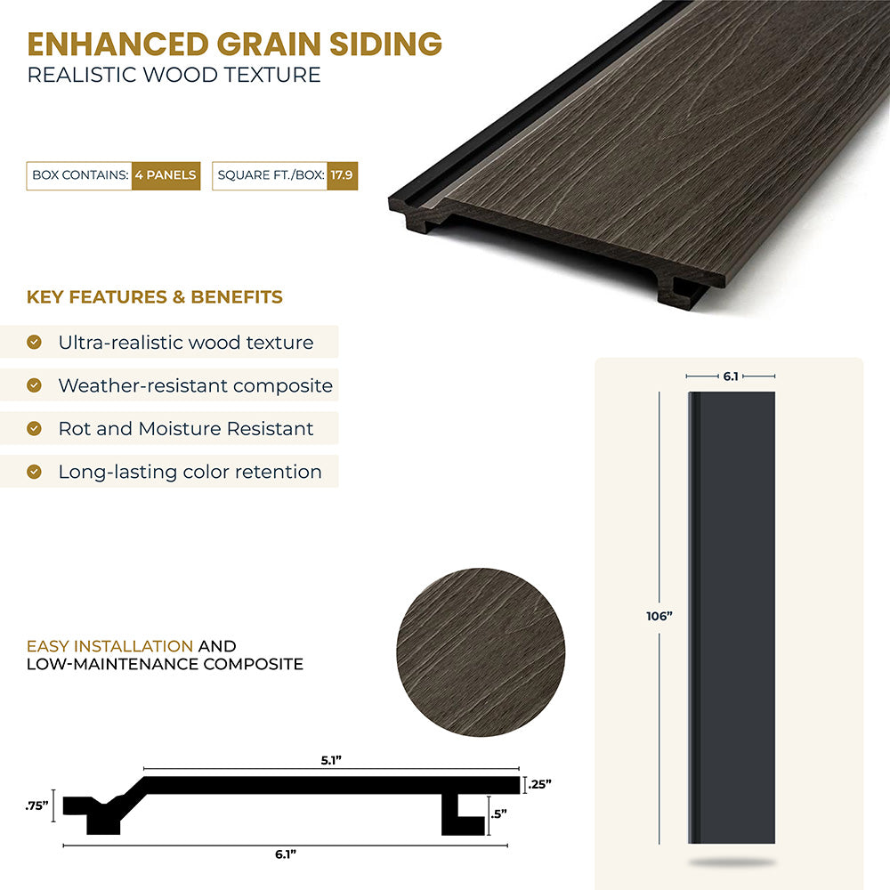 Enhanced Grain Wood-Like Composite Siding, Exterior Wall Paneling - American Walnut