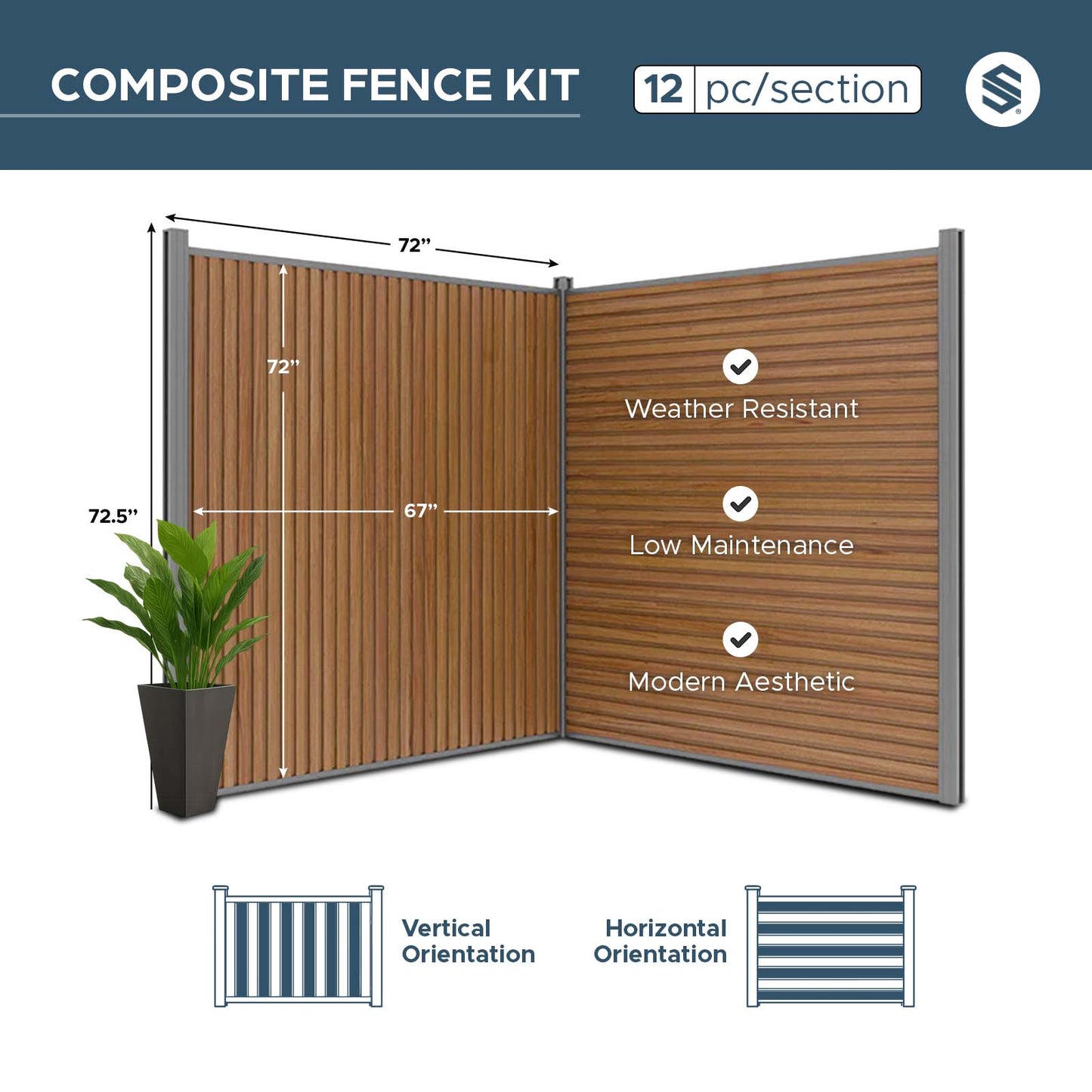 All-Weather WPC Composite Fence Slat Panel System - Weathered Teak