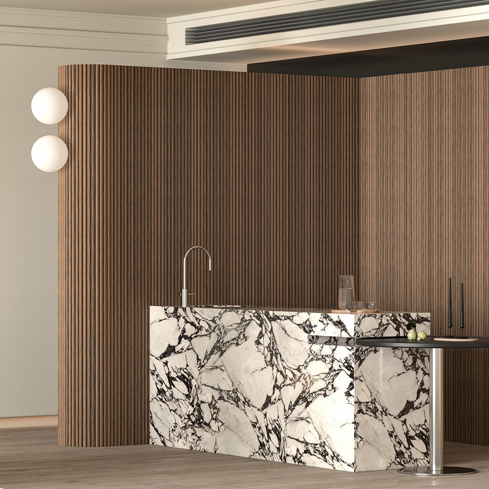 Chestnut Flexible Tambour Wood Panels – Decorative Fluted Round Wall Cladding for Interior Walls