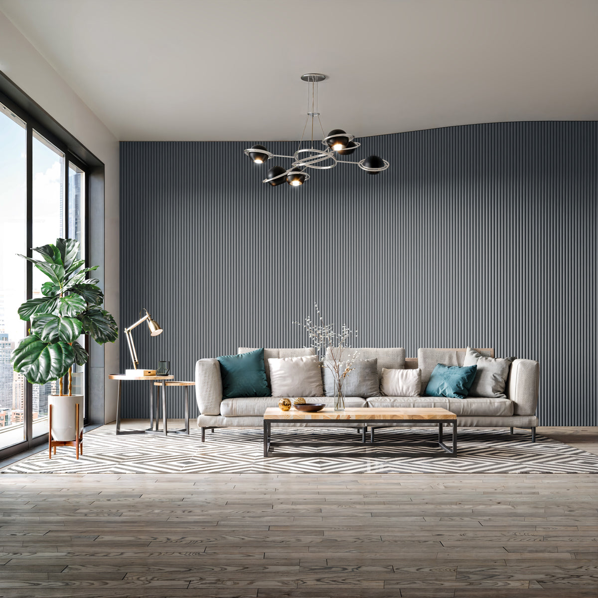 Flexible Tambour Wood Panels For Interior Walls Decorative Fluted Siding Cladding - Gray