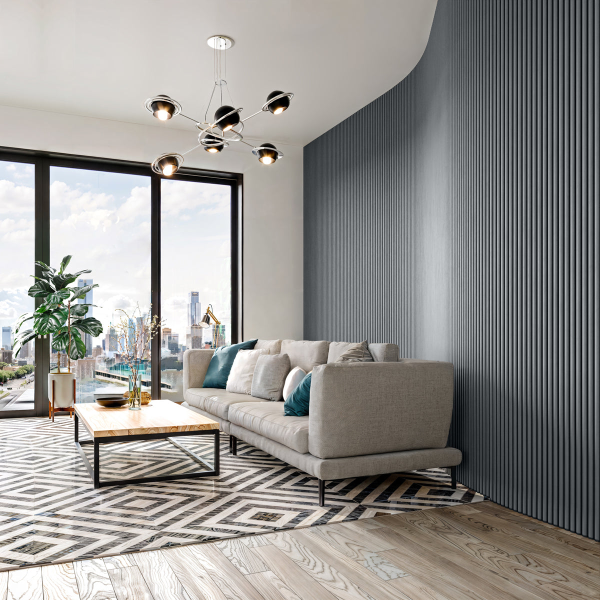 Flexible Tambour Wood Panels For Interior Walls Decorative Fluted Siding Cladding - Gray