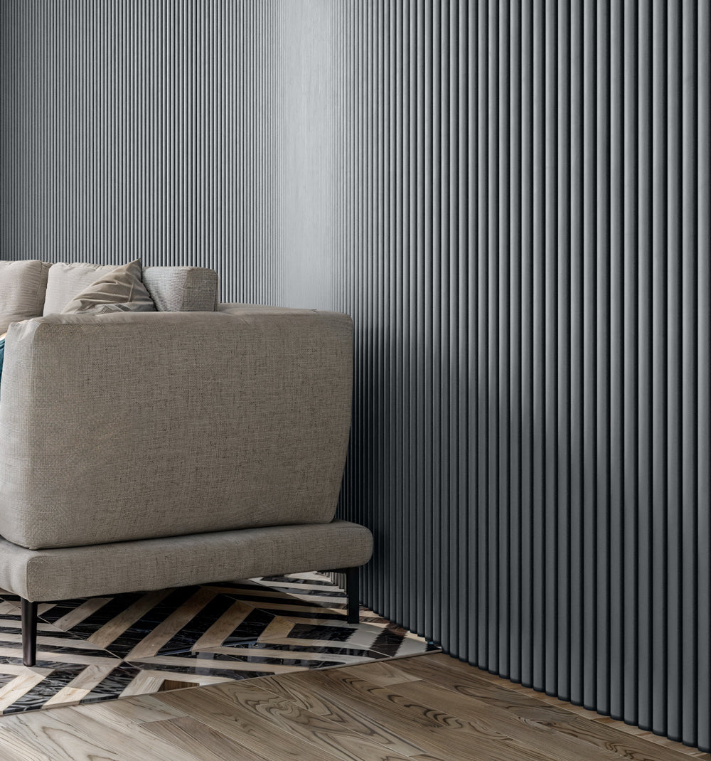 Flexible Tambour Wood Panels For Interior Walls Decorative Fluted Siding Cladding - Gray