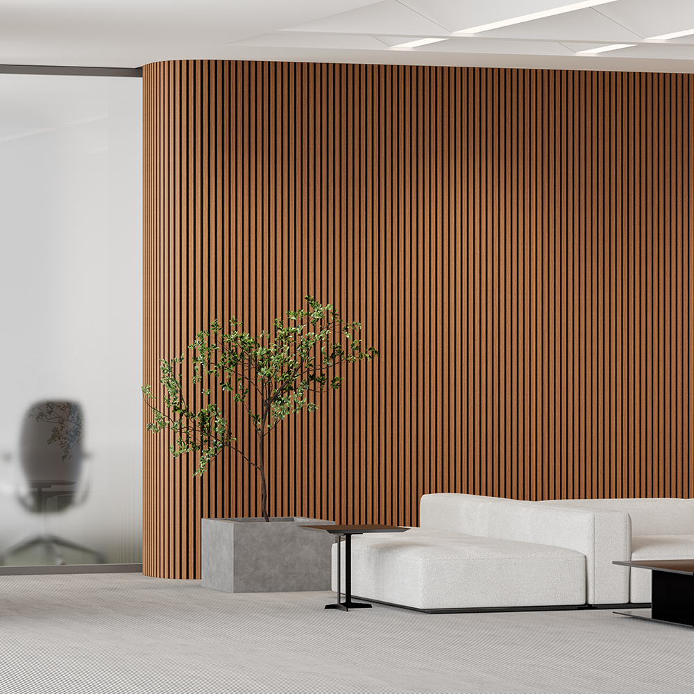 Flexible Acoustic Slat Wood Wall Paneling Soundproofing Siding – Antique Maple by SlatSolution®