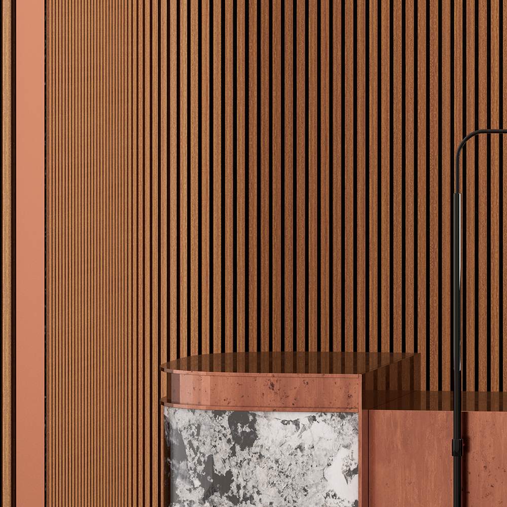 Flexible Acoustic Slat Wood Wall Paneling Soundproofing Siding – Antique Maple by SlatSolution®