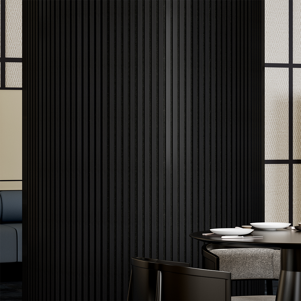 Flexible Acoustic Slat Wood Wall Paneling Soundproofing Siding – Ultra Black by SlatSolution®