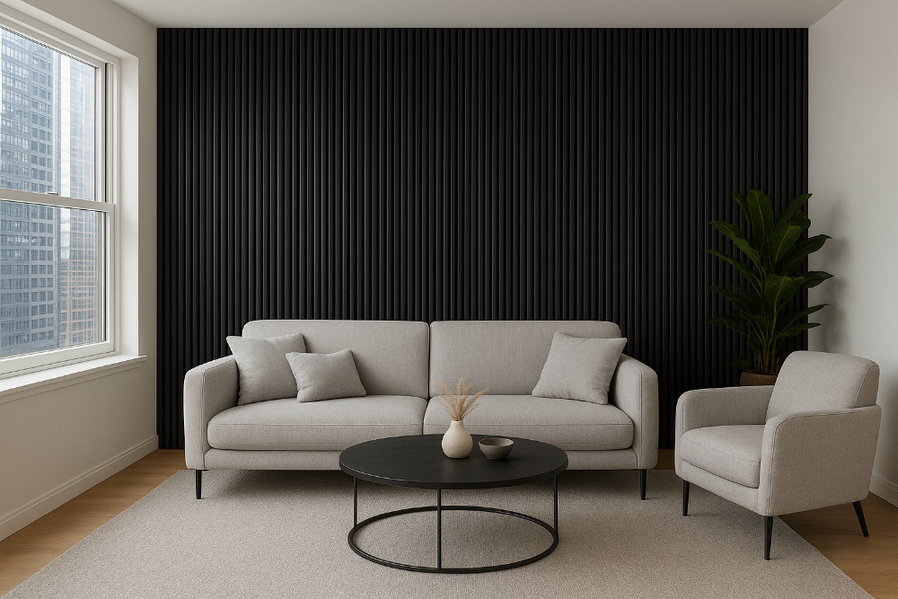Flexible Tambour Wood Panels – Black Decorative Fluted Wall Cladding for Interior Walls