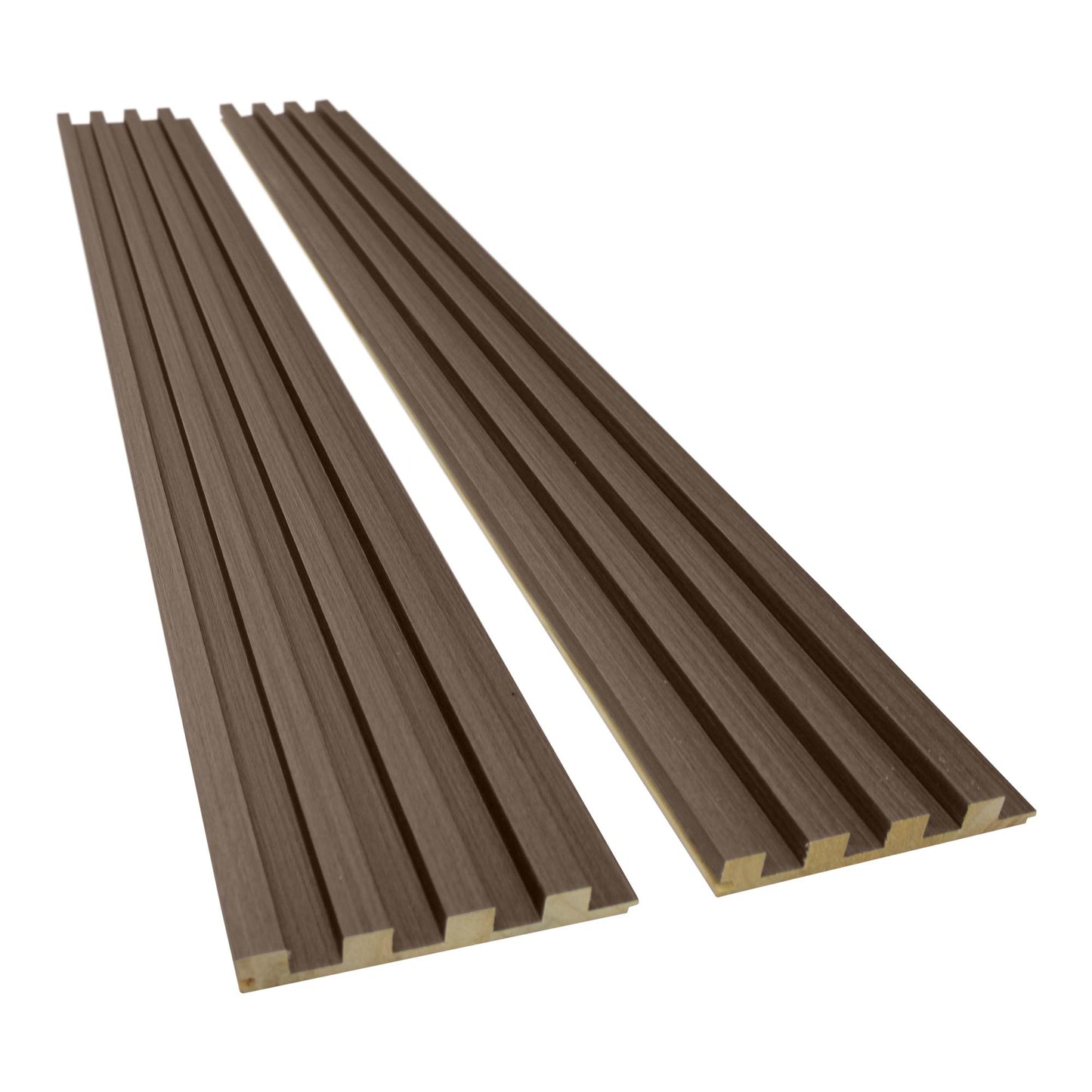Brown slat wood wall paneling