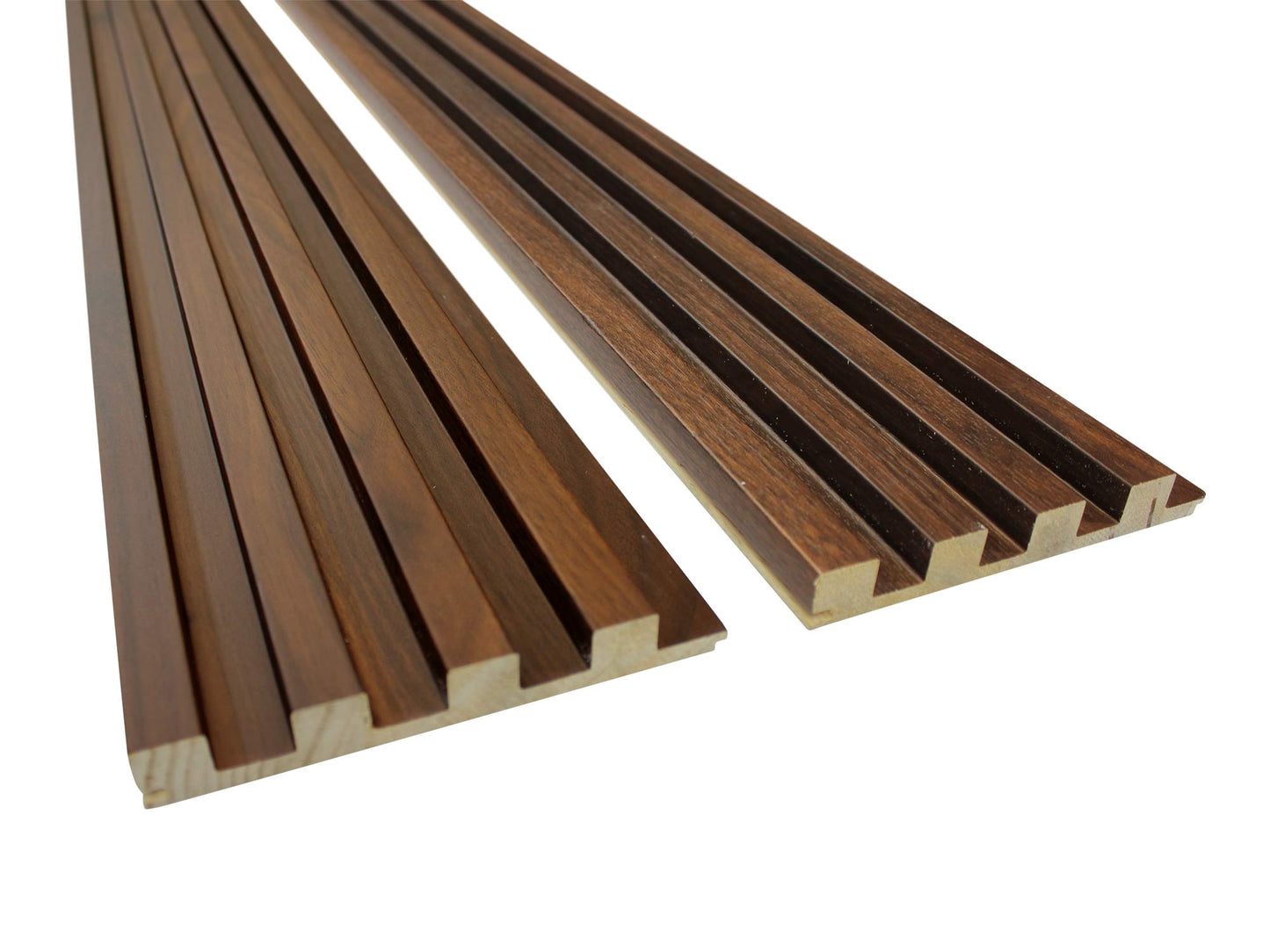 Brown wood slat wall paneling