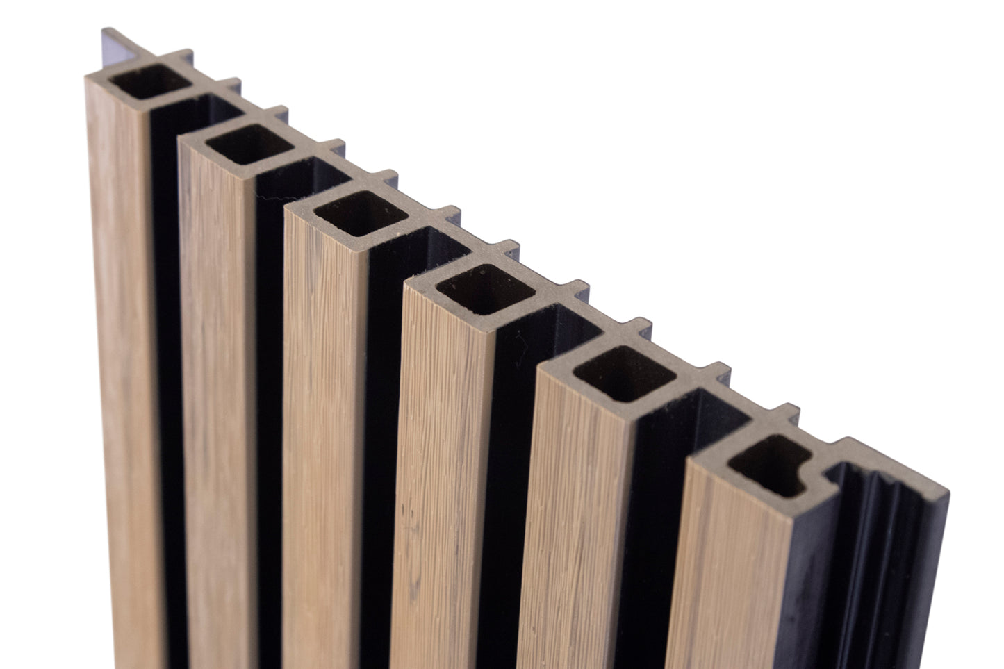 Weathered Oak With Black Accents Exterior Slat Siding Outdoor Wall Cladding Panels 5 Strip: 1" Wide Slats