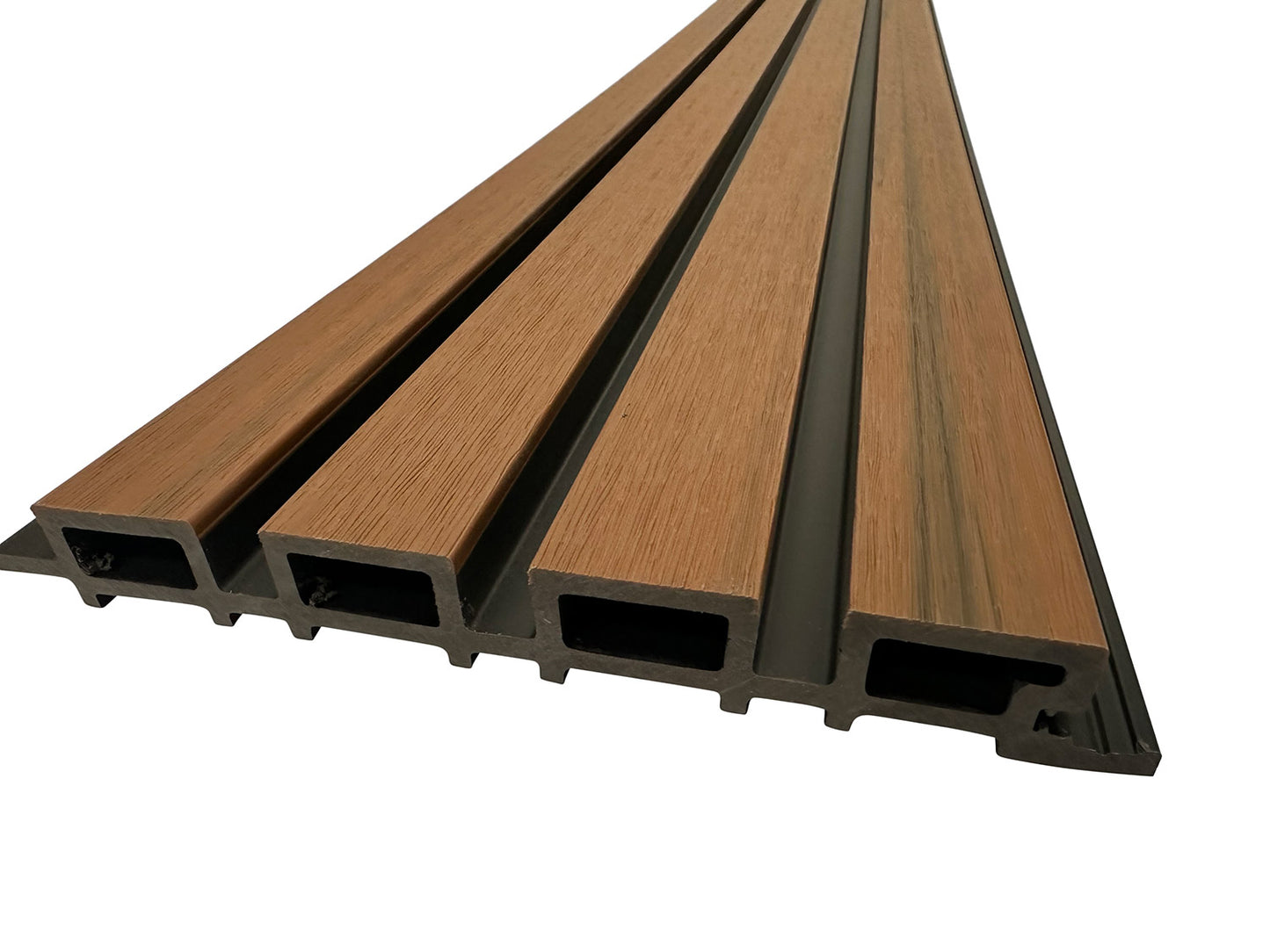 Weathered Teak With Black Accents Exterior Slat Wall Paneling for Outdoors