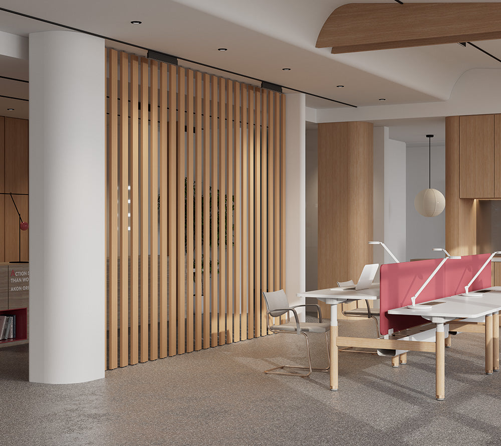 Swivel Slat Wood Room Divider Wall Partition – Champagne Oak Room Separator, Privacy Screen