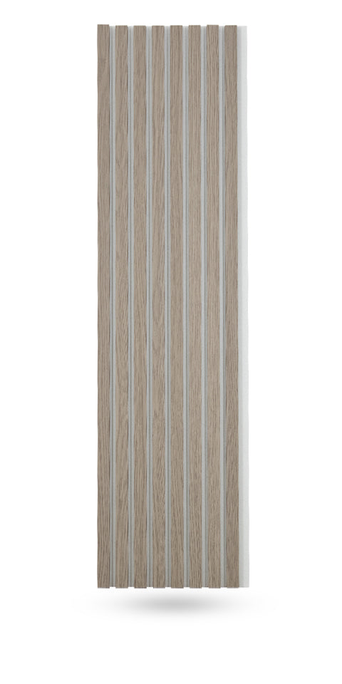 Taupe Oak Acoustic Wall Panels With Pure-White Accents Interior Soundproof Slat Wood Siding