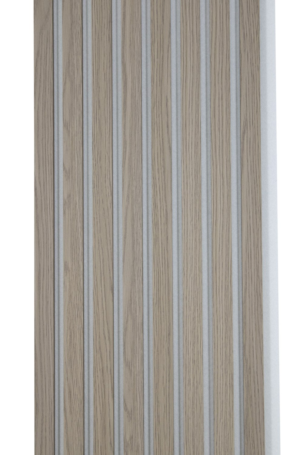 Taupe Oak Acoustic Wall Panels With Pure-White Accents Interior Soundproof Slat Wood Siding