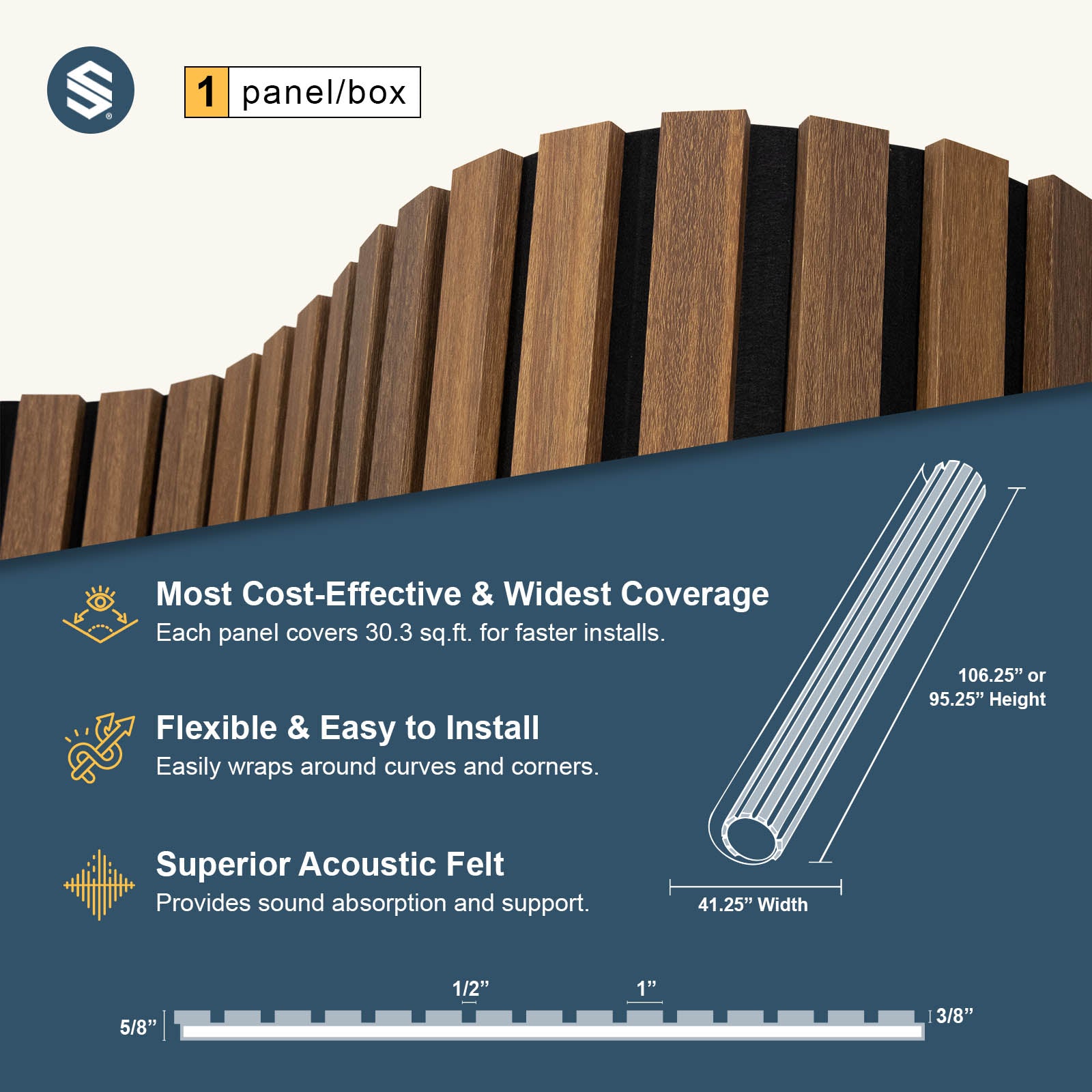 Flexible Acoustic Slat Wood Wall Paneling Soundproofing Siding – Antique Maple by SlatSolution®