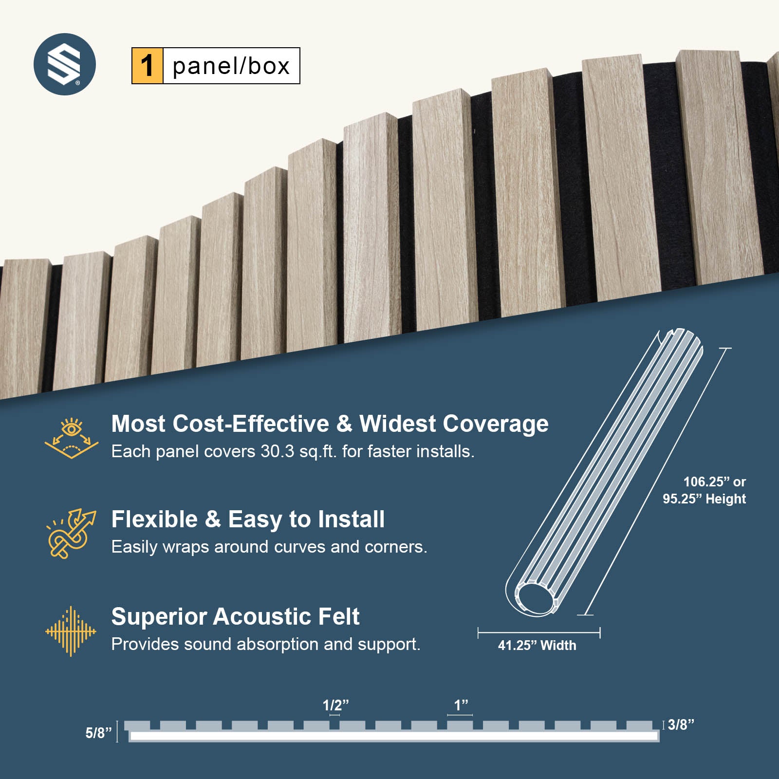 Flexible Acoustic Slat Wood Wall Paneling Soundproofing Siding – Light Walnut by SlatSolution®