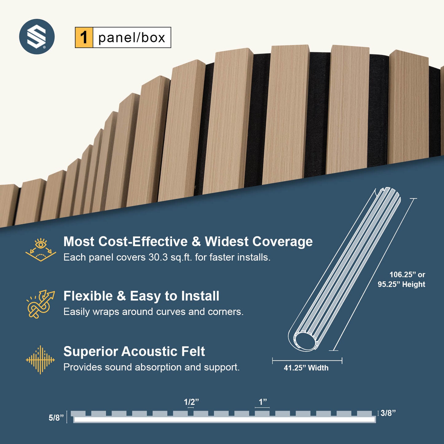 Flexible Acoustic Slat Wood Wall Paneling Soundproofing Siding – Light Walnut by SlatSolution®