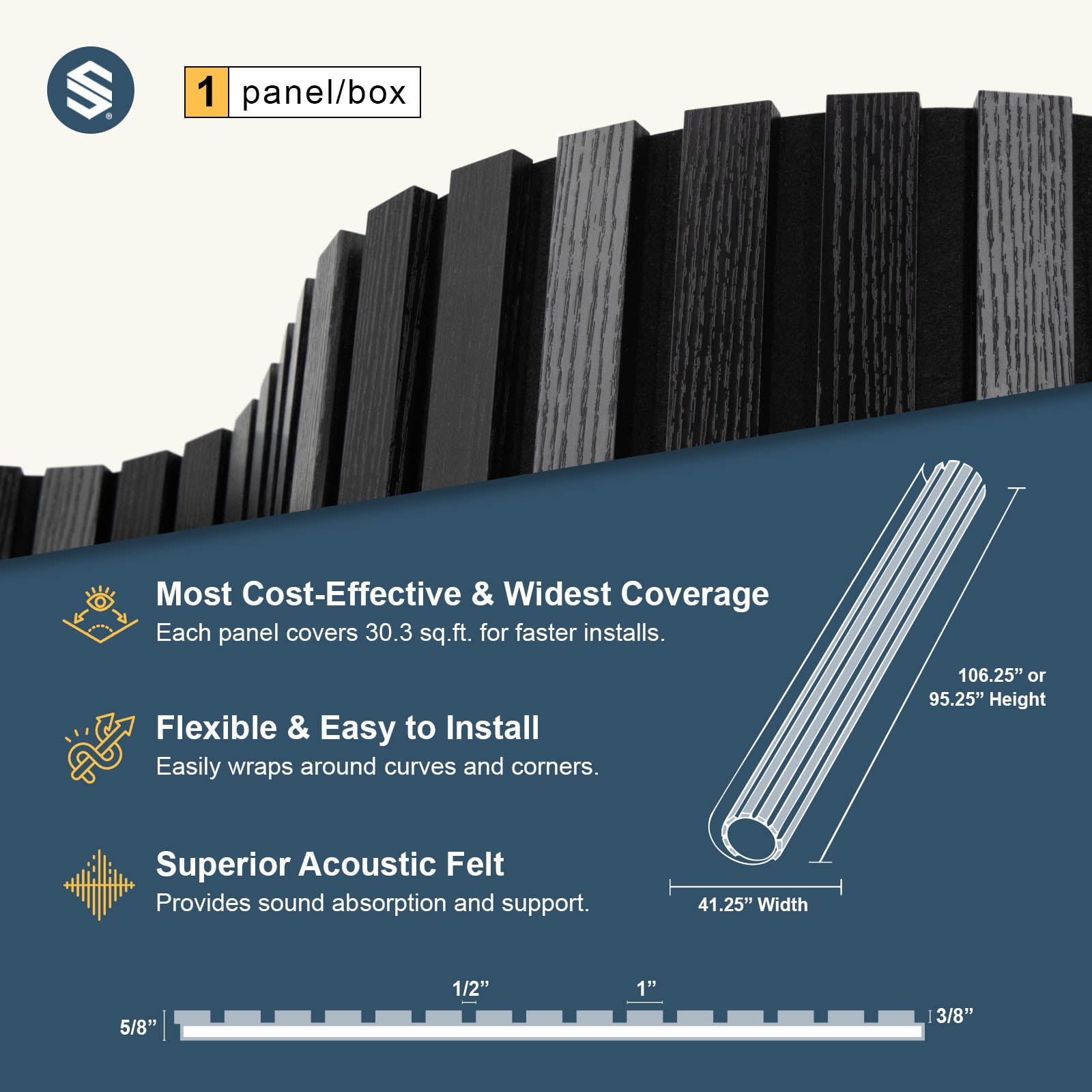 Flexible Acoustic Slat Wood Wall Paneling Soundproofing Siding – Ultra Black by SlatSolution®