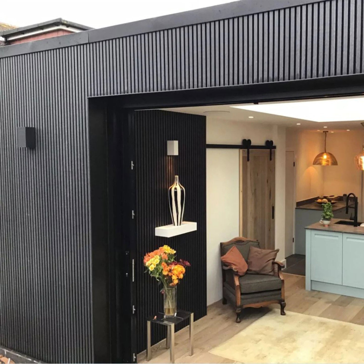 black outdoor slat panels