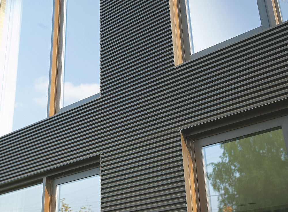 exterior black slat wood panels