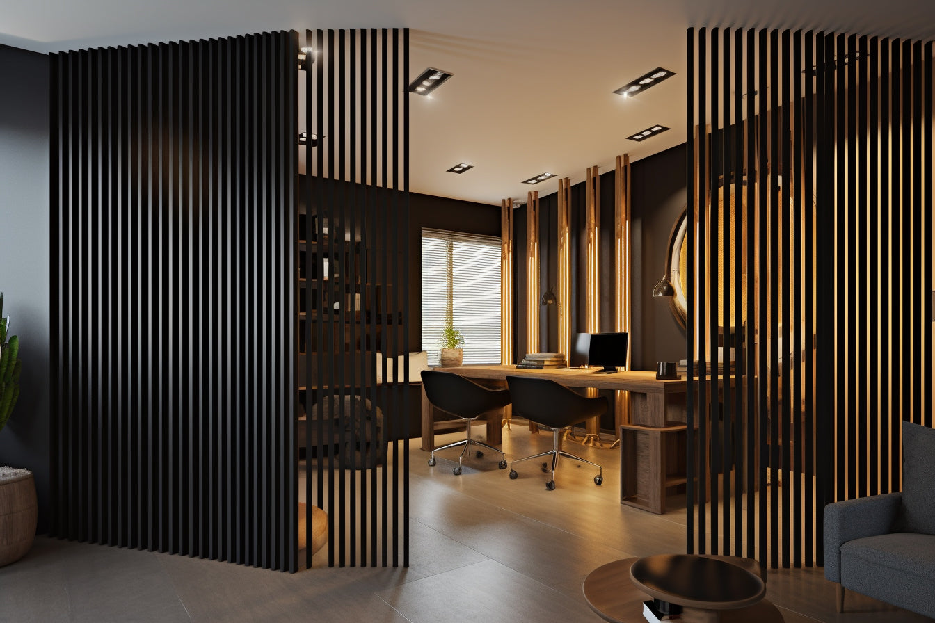 Black Wood Slat Room Dividers, Wall Partition