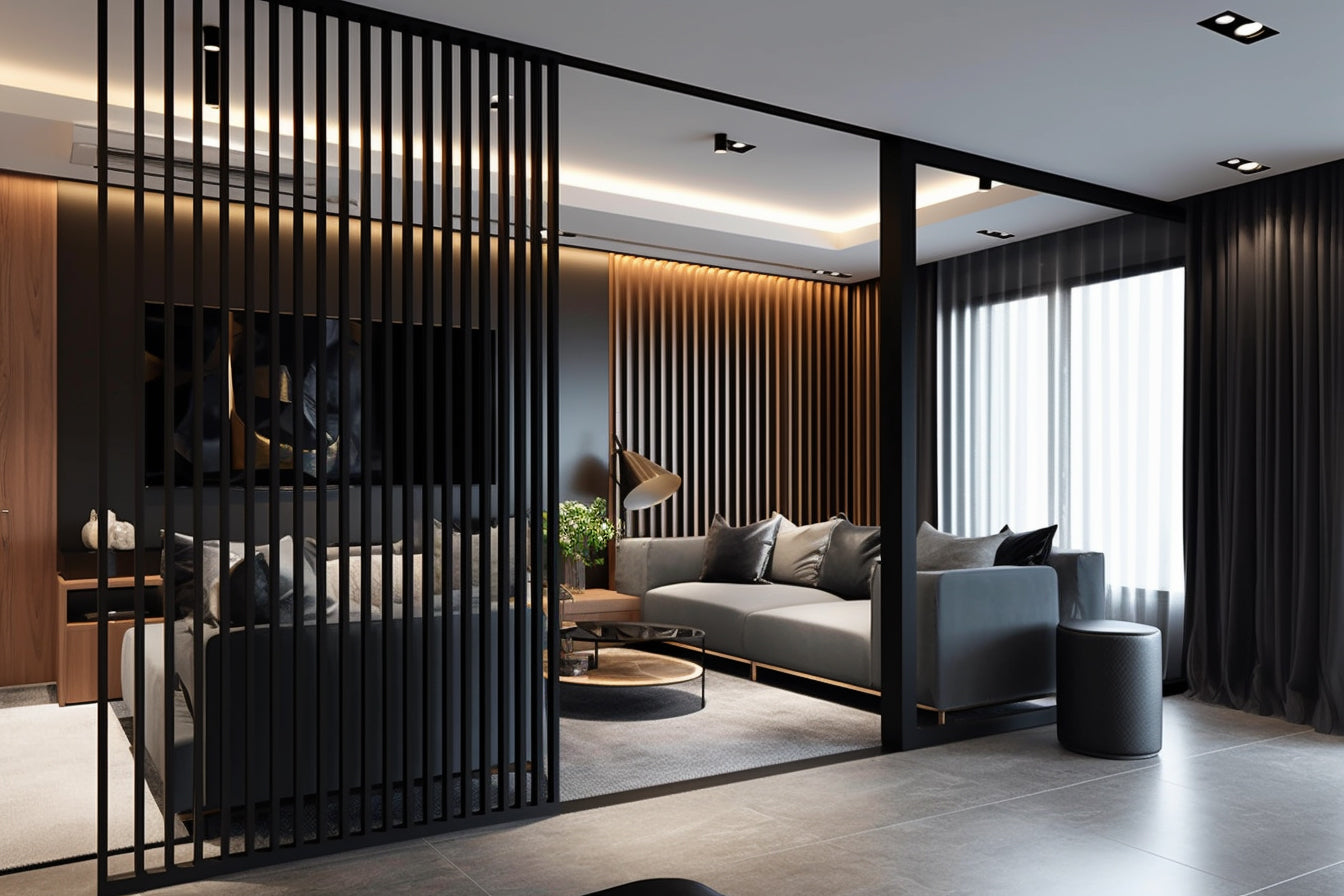 Black Wood Slat Room Dividers, Wall Partition