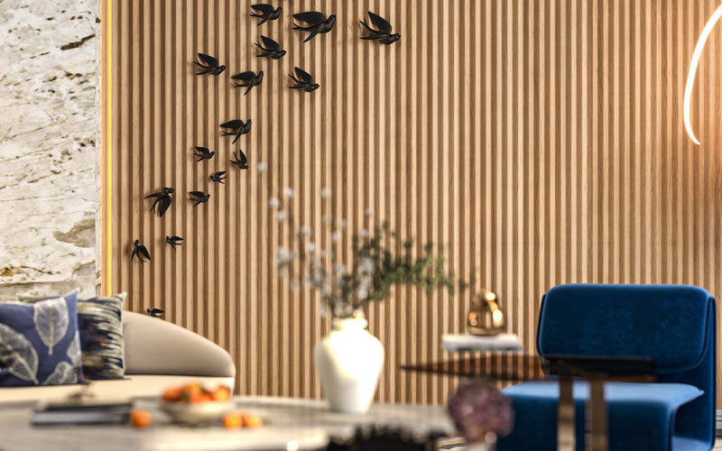 Champagne Oak Slat Wood Wall Panels - Triangular (94.5" Long) x (6" Wide)