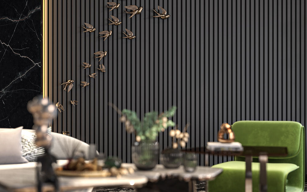 charcoal gray slat wall paneling