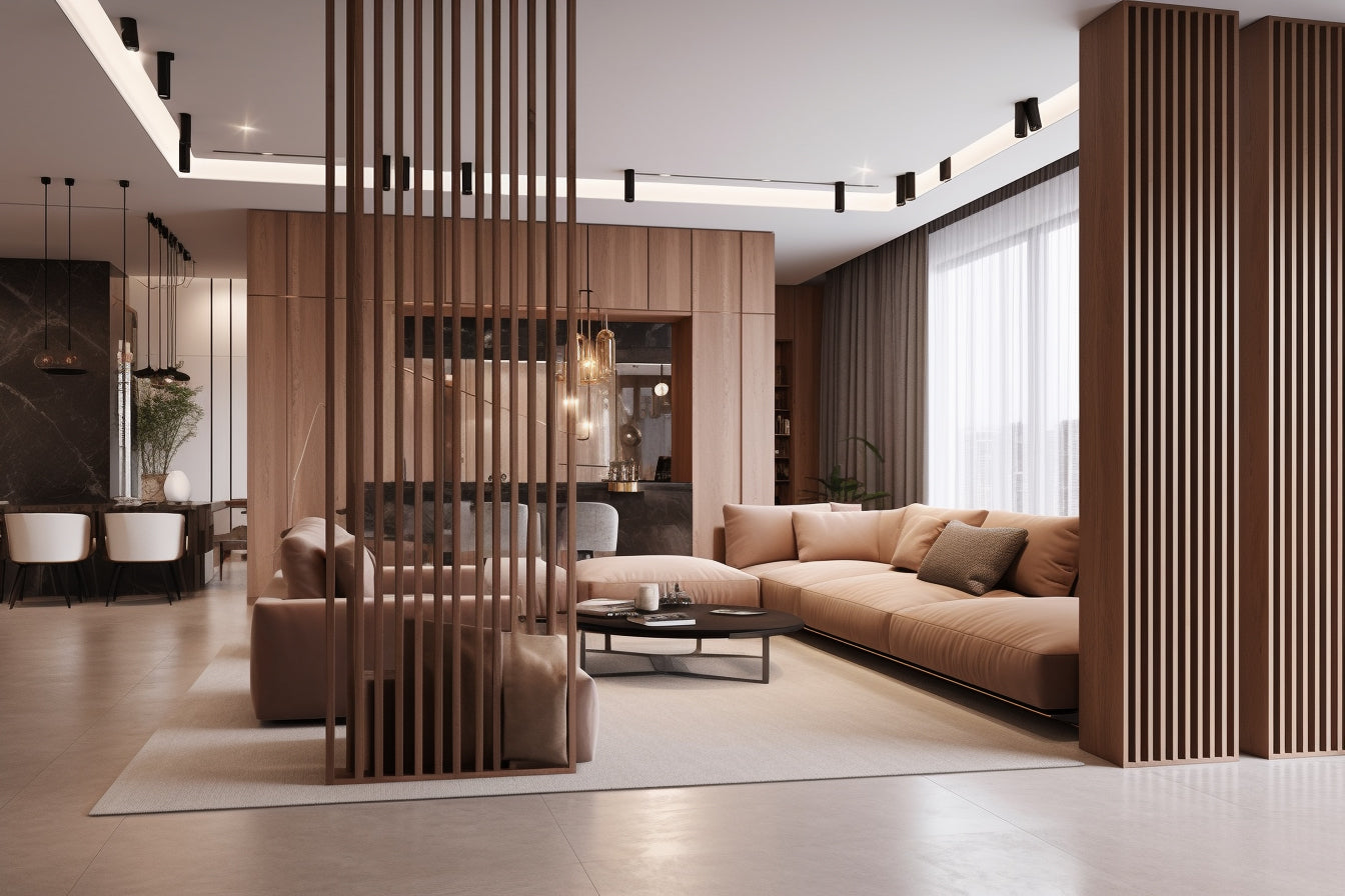 Chestnut Slat Wood Room Dividers, Wall Partition