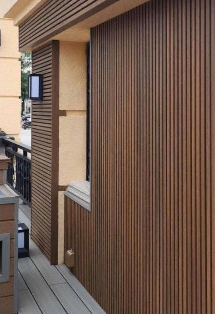 dark brown exterior wood slat panels