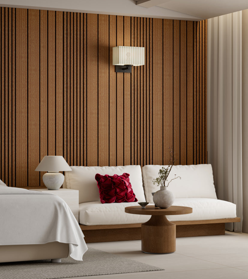 Combo-Slat Alternating Widths Acoustic Wood Wall Panels - Maple