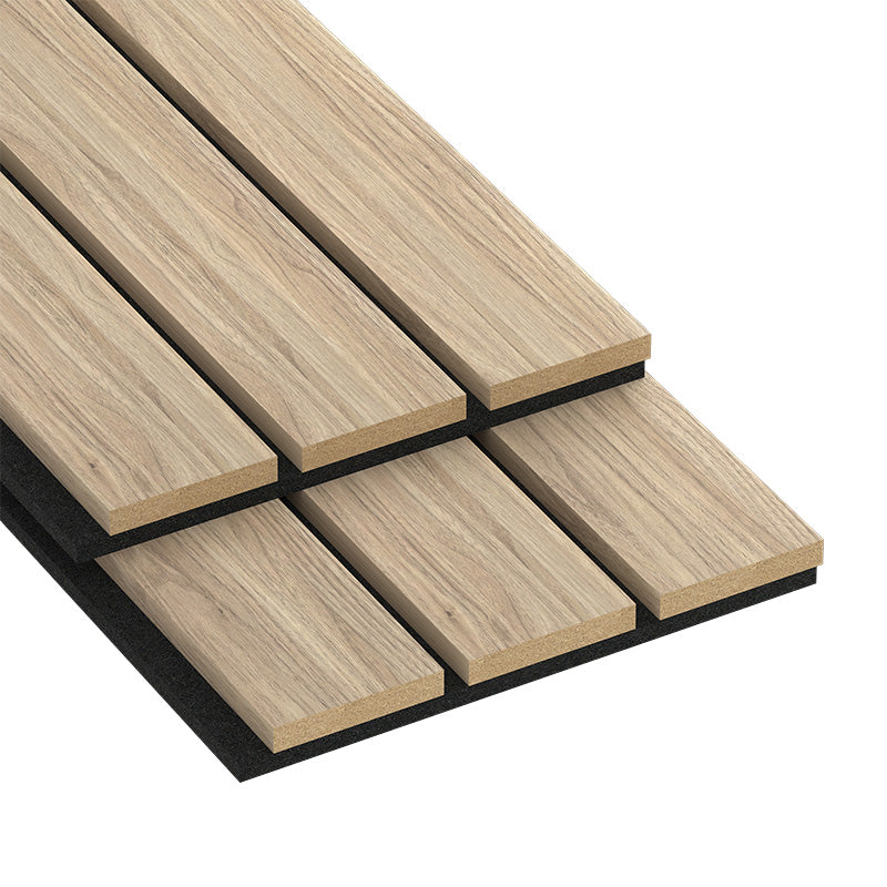 Combo-Slat Alternating Widths Acoustic Wood Wall Panels - Light Walnut