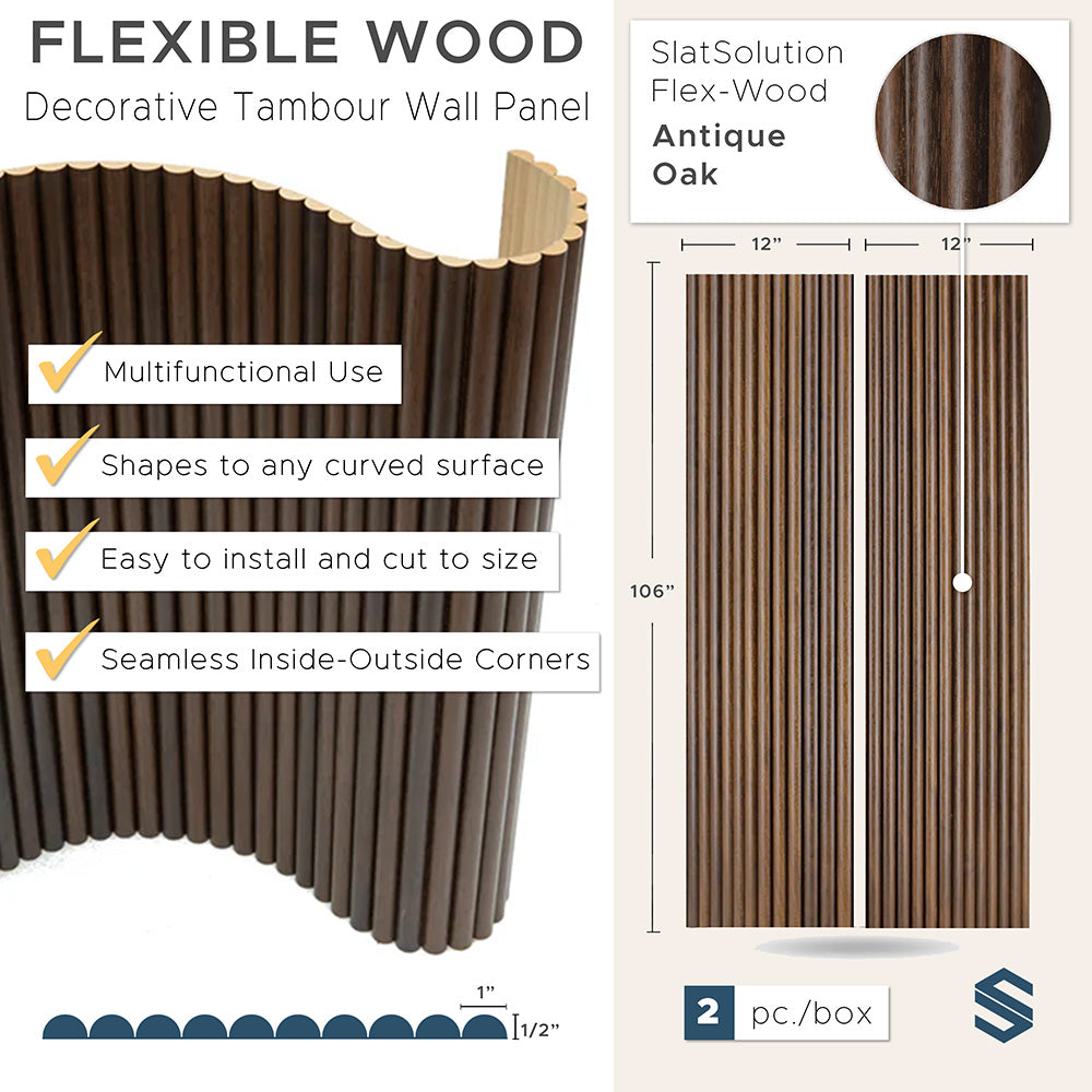 Flexible Tambour Wood Panels For Interior Walls Decorative Fluted Siding Cladding - Antique Oak 1" Standard Bead