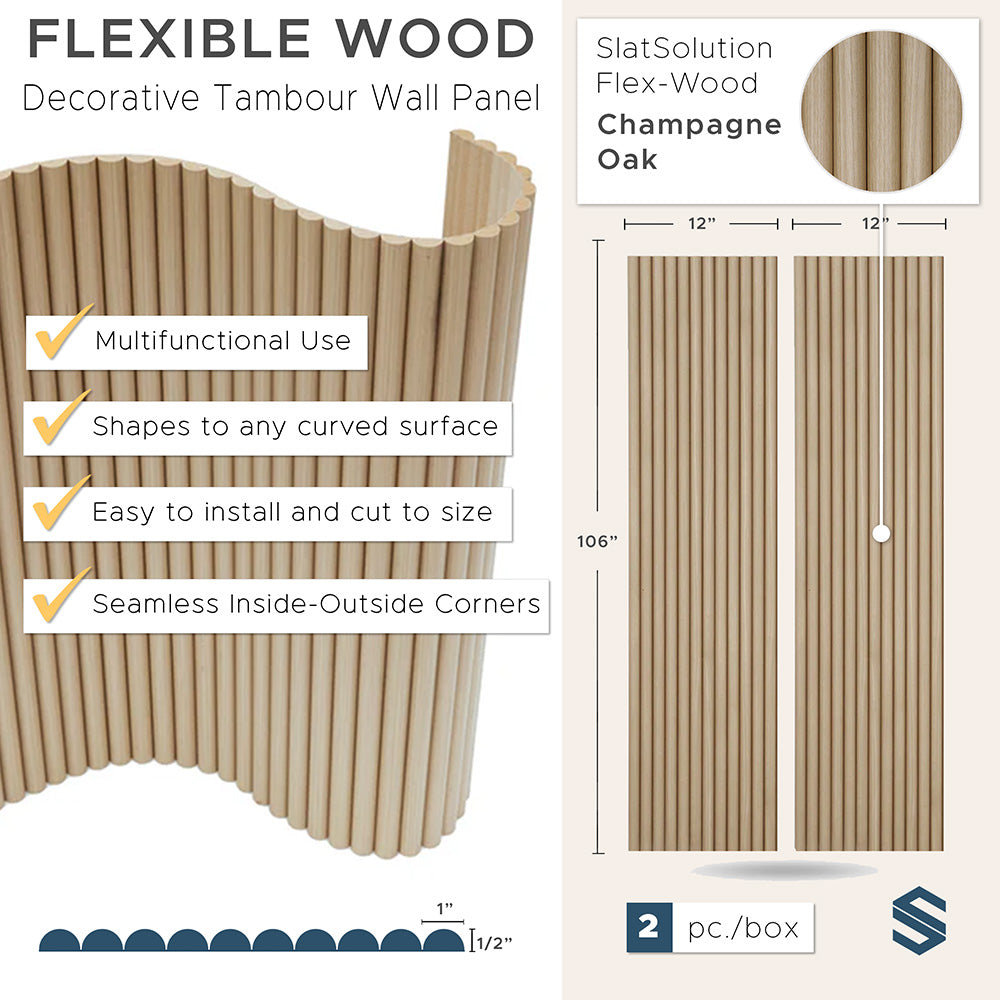 Flexible Tambour Wood Panels For Interior Walls Decorative Fluted Siding Cladding - Champagne Oak 1" Standard Bead