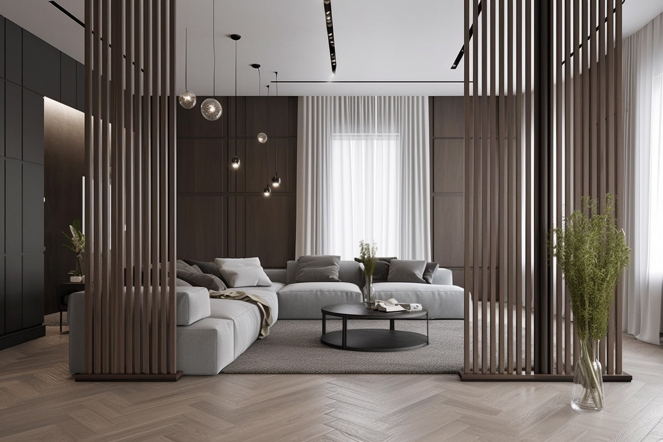 Gray Oak Slat Wood Room Dividers, Wall Partition