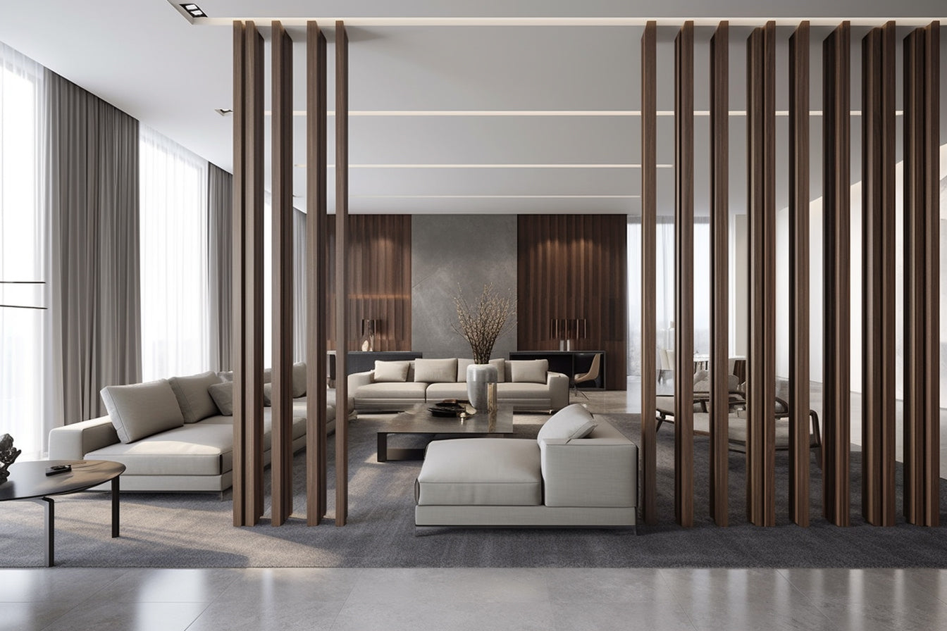Gray Oak Slat Wood Room Dividers, Wall Partition