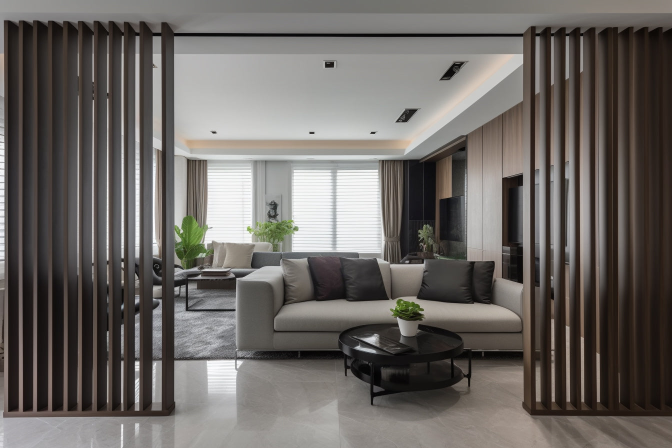 Gray Oak Slat Wood Room Dividers, Wall Partition