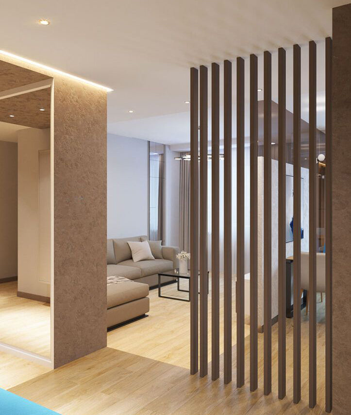 Gray Oak Slat Wood Room Dividers, Wall Partition